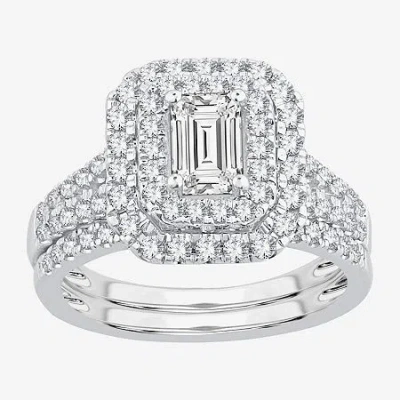 Modern Bride Signature By  1 1/2 Ct. T.w. Lab-grown (h-i / Si1-si2) Diamond 10k Or 14k Gold Emerald H In Silver