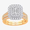Modern Bride Signature By  1 1/2 Ct. T.w. Lab-grown (h-i / Si1-si2) Diamond 10k Or 14k Gold Emerald H In Gold