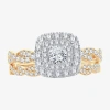 Modern Bride Signature By  1 Ct.t.w. Natural Diamond Cushion Shape Side Stone Halo Bridal Set In 10k  In Gold