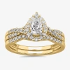 Modern Bride Signature By  7/8 Ct.t.w. Lab-grown (g-h / Si1-si2) Diamond Pear Side Stone Bridal Set I In Gold