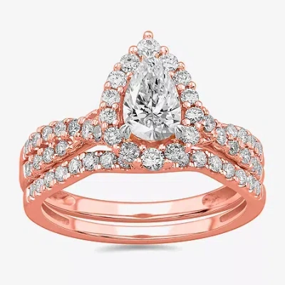 Modern Bride Signature By  (g-h / Si1-si2) Womens 1 1/3 Ct. T.w. Lab Grown White Diamond 10k Gold Pea In Pink