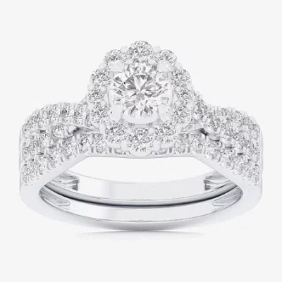 Modern Bride Signature By  (g-h / Si1-si2) Womens 1 1/3 Ct. T.w. Lab Grown White Diamond 10k White Go In Silver