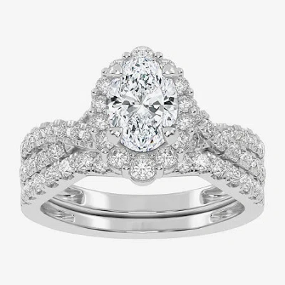 Modern Bride Signature By  (g-h / Si1-si2) Womens 1 1/3 Ct. T.w. Lab Grown White Diamond 10k White Go In Silver