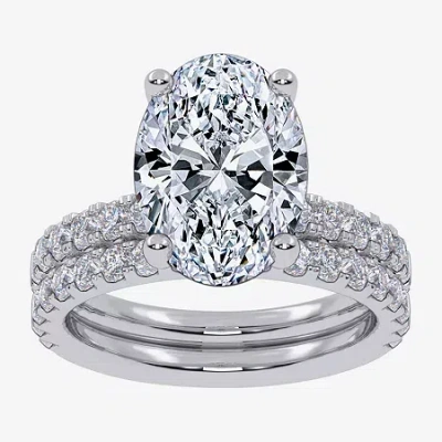 Modern Bride Signature By  (g / Vs2-si1) Womens 6 Ct. T.w. Lab Grown White Diamond 14k White Gold Ova In Metallic