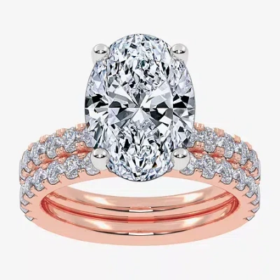 Modern Bride Signature By  (g / Vs2-si1) Womens 6 Ct. T.w. Lab Grown White Diamond 14k Gold Oval Side In Pink
