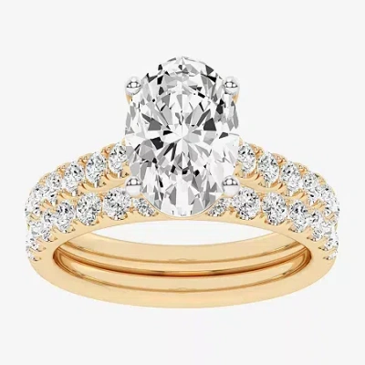 Modern Bride Signature By  (g-h / Si1-si2) Womens 4 Ct. T.w. Lab Grown White Diamond 14k Gold Oval Si In Yellow