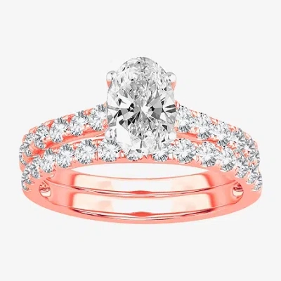 Modern Bride Signature By  (h-i / Si1-si2) Womens 2 Ct. T.w. Lab Grown White Diamond 10k Rose Gold Ov In Pink