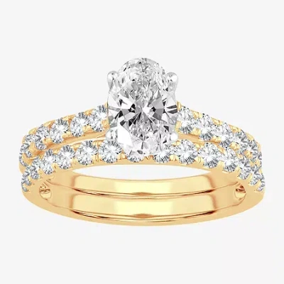 Modern Bride Signature By  (h-i / Si1-si2) Womens 2 Ct. T.w. Lab Grown White Diamond 14k Gold Oval Br In Yellow