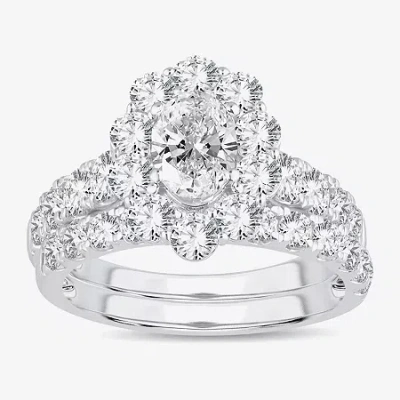 Modern Bride Signature By  (h-i / Si1-si2) Womens 3 Ct. T.w. Lab Grown White Diamond 10k White Gold O In Silver