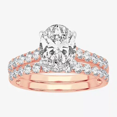 Modern Bride Signature By  (h-i / Si1-si2) Womens 2 Ct. T.w. Lab Grown White Diamond 14k Gold Oval Br In Pink