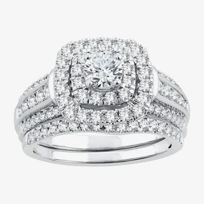 Modern Bride Signature By  Womens 1 1/2 Ct. T.w. Natural White Diamond 14k White Gold Cushion Bridal  In Silver