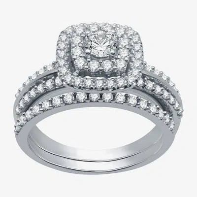 Modern Bride Signature By  Womens 1 1/4 Ct. T.w. Natural Diamond 10k White Gold Cushion Side Stone Ha In Metallic