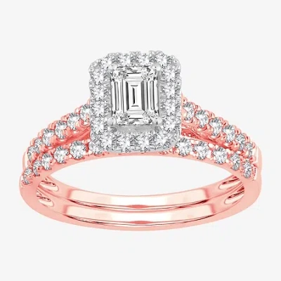 Modern Bride Signature By  Womens 1 Ct. T.w. (h-i / Si1-si2) Lab-grown Diamond Cushion Halo Bridal Se In Pink