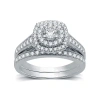 Modern Bride Signature By  Womens 1 Ct. T.w. Natural White Diamond 14k White Gold Cushion Bridal Set In Silver