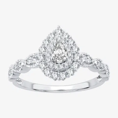 Modern Bride Signature By  Womens 1/2 Ct.t.w. Natural Diamond 10k Or 14k White Gold Pear Side Stone H In Metallic