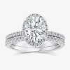 Modern Bride Signature By  Womens 2 Ct. T.w. Lab Grown White Diamond 10k Or 14k Gold Oval Side Stone  In Silver