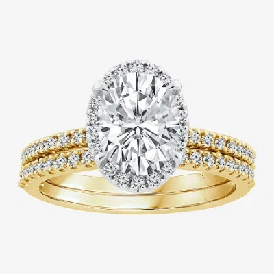 Modern Bride Signature By  Womens 2 Ct. T.w. Lab Grown White Diamond 10k Or 14k Gold Oval Side Stone