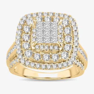 Modern Bride Signature By  Womens 2 Ct. T.w. Natural White Diamond 10k Gold Cushion Side Stone Halo E