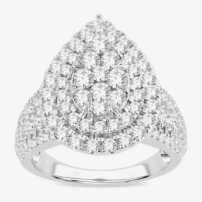 Modern Bride Signature By  Womens 2 Ct. T.w. Natural White Diamond 10k White Gold Pear Side Stone Hal