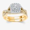 Modern Bride Signature By  Womens 3/4 Ct. T.w. Natural White Diamond 10k Gold Cushion Bridal Set In Gold