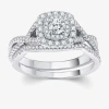 Modern Bride Signature By  Womens 3/4 Ct. T.w. Natural White Diamond 10k White Gold Cushion Bridal Se In Silver