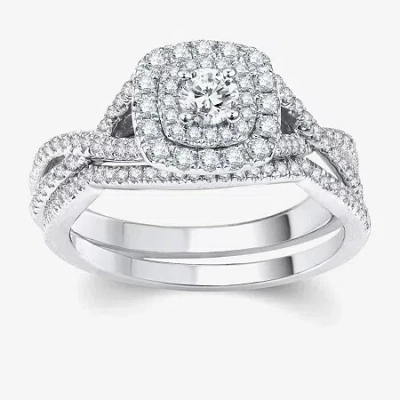 Modern Bride Signature By  Womens 3/4 Ct. T.w. Natural White Diamond 10k White Gold Cushion Bridal Se