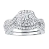 Modern Bride Signature By  Womens Natural White Diamond 14k White Gold Cushion Engagement Ring In Silver