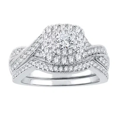 Modern Bride Signature By  Womens Natural White Diamond 14k White Gold Cushion Engagement Ring