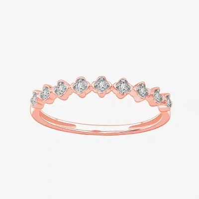 Modern Bride Stackable Ring (h-i / Si1-si2) Diamond Accent Lab Grown White Diamond 10k Gold Square Wedding Band In Pink