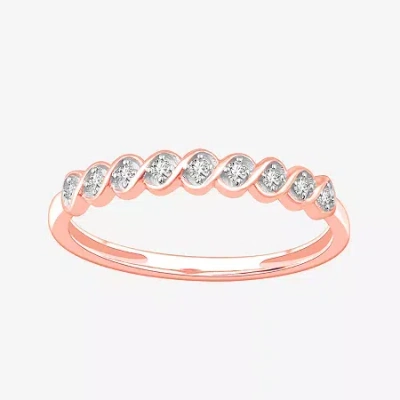 Modern Bride Stackable Ring (h-i / Si1-si2) Diamond Accent Lab Grown White Diamond 10k Gold Square Wedding Band In Pink