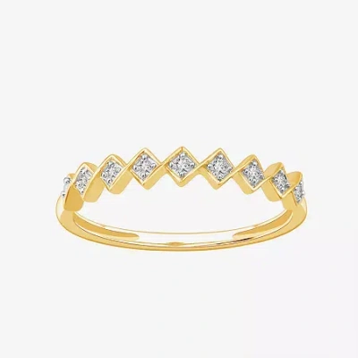 Modern Bride Stackable Ring (h-i / Si1-si2) Diamond Accent Lab Grown White Diamond 10k Gold Square Wedding Band In Yellow