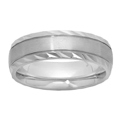 Modern Bride Stainless Steel Diamond-cut Ring - Mens Band In White