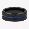 Modern Bride "thin Blue Line" Mens 8mm Cobalt Wedding Band In Black