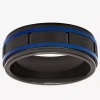 Modern Bride "thin Blue Line" Mens 8mm Tungsten Wedding Band In Multi