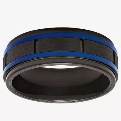Modern Bride "thin Blue Line" Mens 8mm Tungsten Wedding Band
