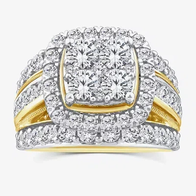 Modern Bride (vs2) Womens 4 Ct. T.w. Lab Grown White Diamond 10k Gold Cushion Side Stone Engagement Ring In Yellow