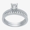 Modern Bride Women's 1/2 Ct.t.w. Natural Diamond Round Solitaire Ring And Channel Band Bridal Set In 10k Gold In White