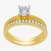 Modern Bride Women's 1/2 Ct.t.w. Natural Diamond Round Solitaire Ring And Channel Band Bridal Set In 10k Gold In Yellow