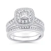 Modern Bride Womens 1 1/10 Ct. T.w. Natural White Diamond 10k Gold Cushion Bridal Set In Silver