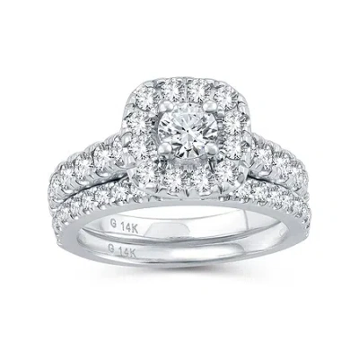 Modern Bride Womens 1 1/2 Ct. T.w. Natural Diamond 10k White Gold Cushion Bridal Set In Silver