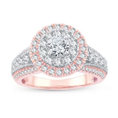 Modern Bride Womens 1 1/2 Ct. T.w. Natural White Diamond 10k Gold 10k Rose Gold Round Engagement Ring In Pink