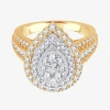 Modern Bride Womens 1 1/2 Ct. T.w. Natural White Diamond 10k Gold Pear Halo Engagement Ring In Gold