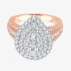 Modern Bride Womens 1 1/2 Ct. T.w. Natural White Diamond 10k Rose Gold Pear Halo Engagement Ring In Brown