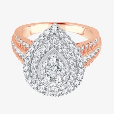 Modern Bride Womens 1 1/2 Ct. T.w. Natural White Diamond 10k Rose Gold Pear Halo Engagement Ring In Pink