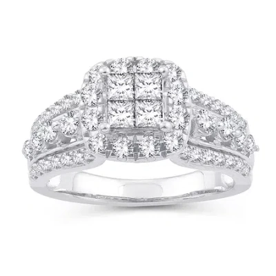 Modern Bride Womens 1 1/3 Ct. Natural White Diamond 10k White Gold Cushion Engagement Ring