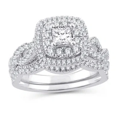 Modern Bride Womens 1 1/8 Ct. Natural White Diamond 10k White Gold Cushion Bridal Set