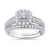 Modern Bride Womens 1 Ct. T.w. Natural White Diamond 10k Gold Cushion Bridal Set In Silver