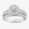 Modern Bride Womens 1 Ct. T.w. Natural White Diamond 10k Gold Cushion Side Stone Halo Bridal Set In White