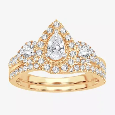 Modern Bride Womens 1 Ct. T.w. Natural White Diamond 10k Gold Pear Bridal Set