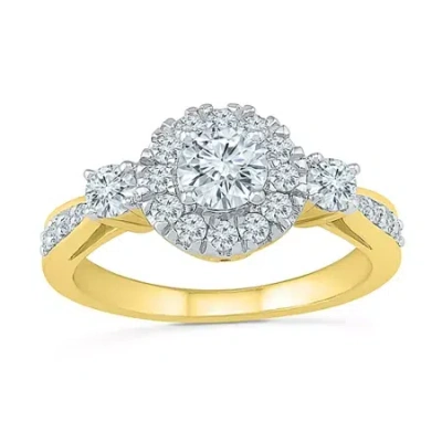 Modern Bride Womens 1 Ct. T.w. Natural White Diamond 10k Gold Round Side Stone 3-stone Engagement Ring In Transparent